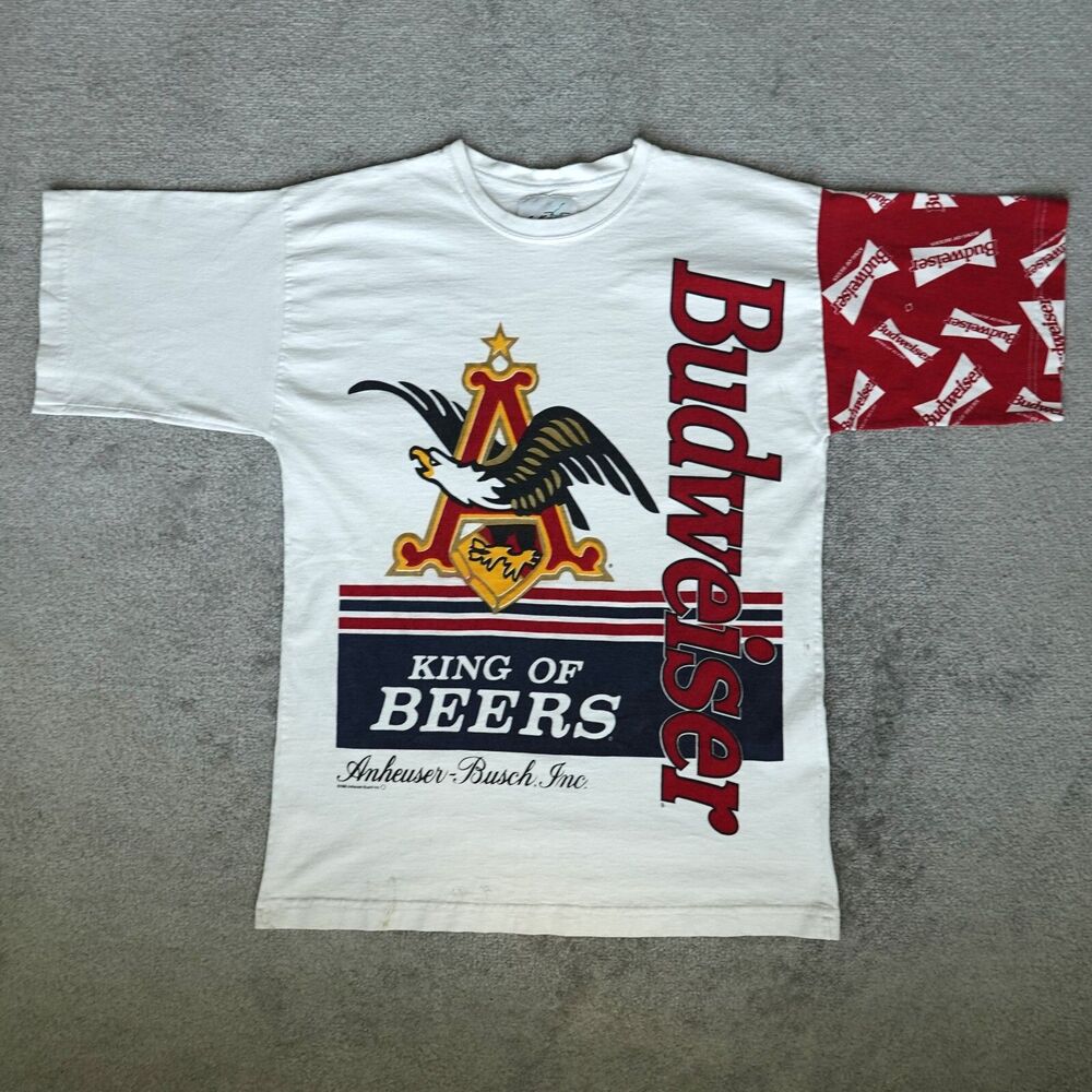 Vintage Budweiser Shirt Men M White Red Blue King Of Beers Logo Graphic Tee 1996